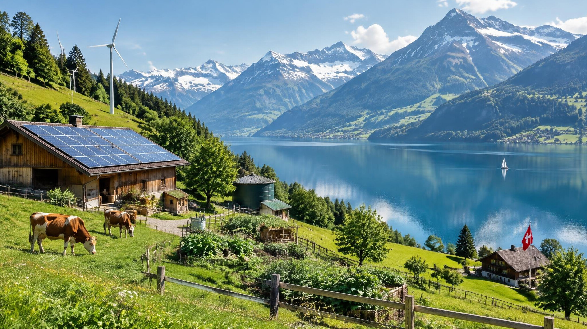 swiss lake with mountains